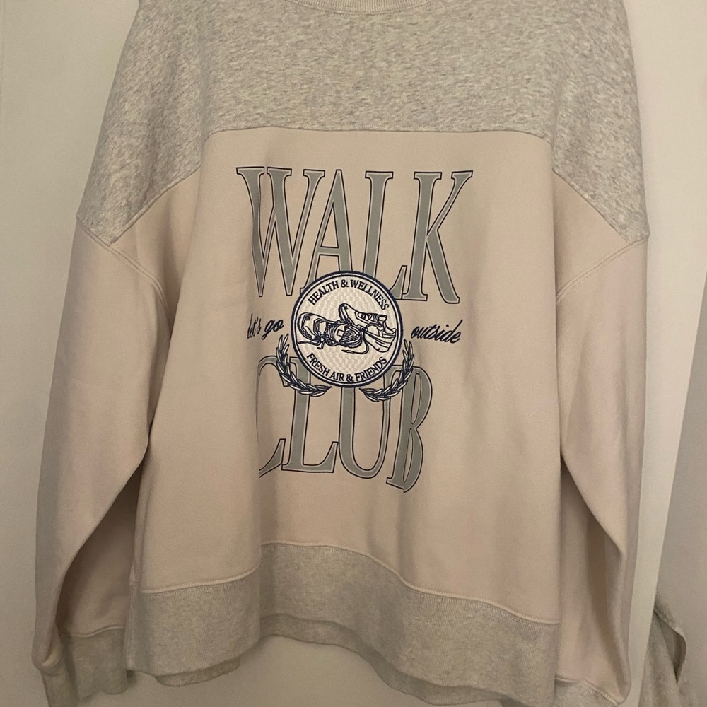 Abercrombie & Fitch Gray and Cream Crewneck Sweater